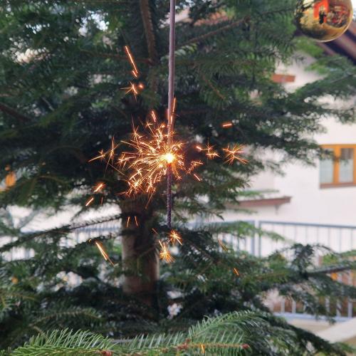 Sternspritzer am Baum vor dem Kindergarten