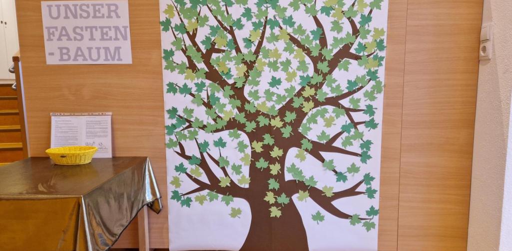 Verena Eder Viele grüne Blätter sind auf den Baum in der Garderobe geklebt